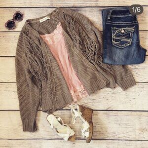Classic Boho Open Front Fringe Cardigan Sweater